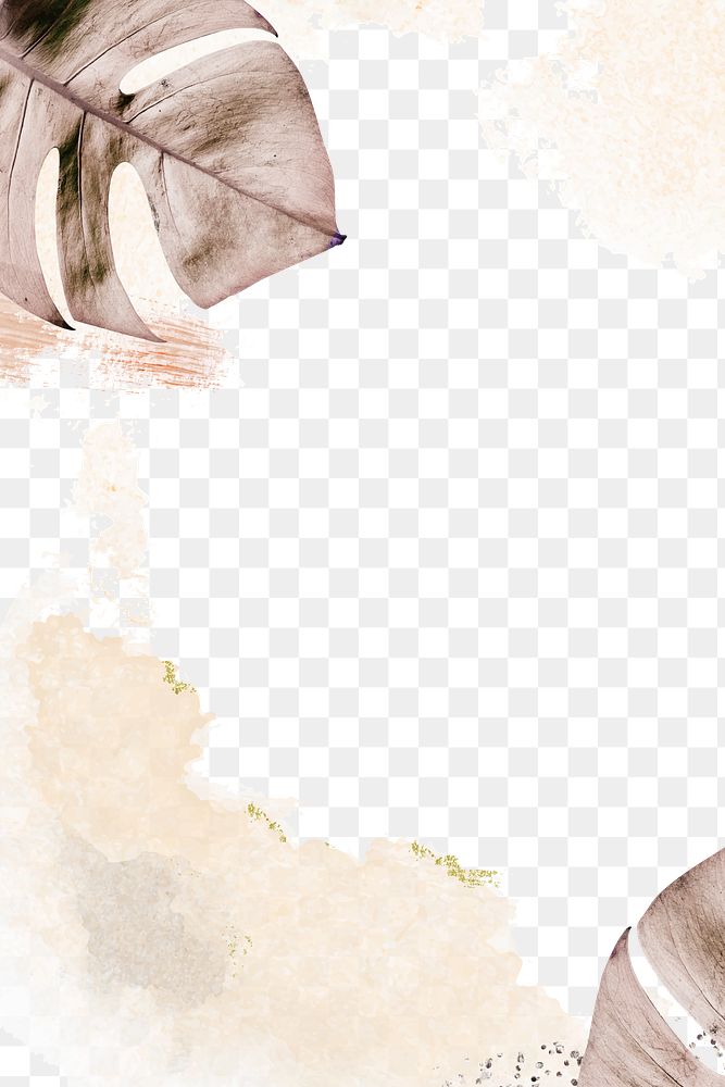 Leaf border frame png with watercolor brush stroke in beige 
