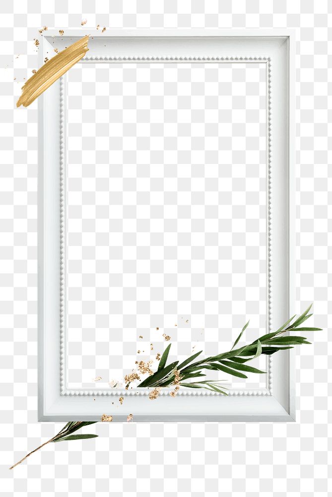 Frame png with green leaf and golden brush stroke 