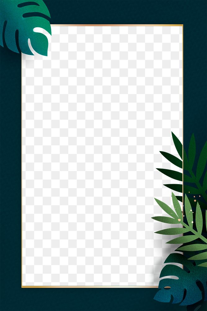 Monstera leaf pattern on a dark green frame design element