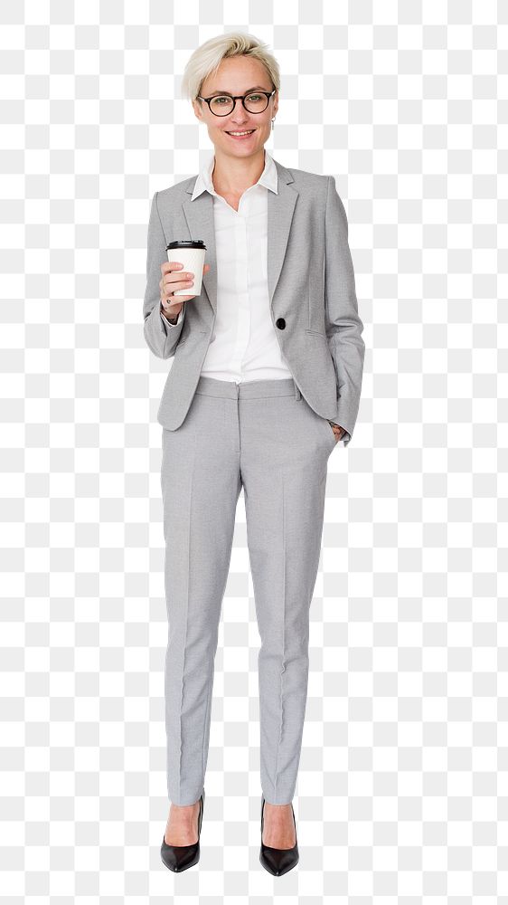 Businesswoman png holding coffee cup, career concept
