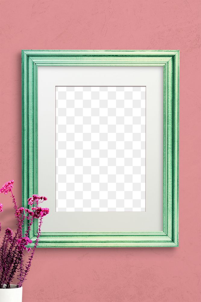 Green picture frame mockup on a pink wall 