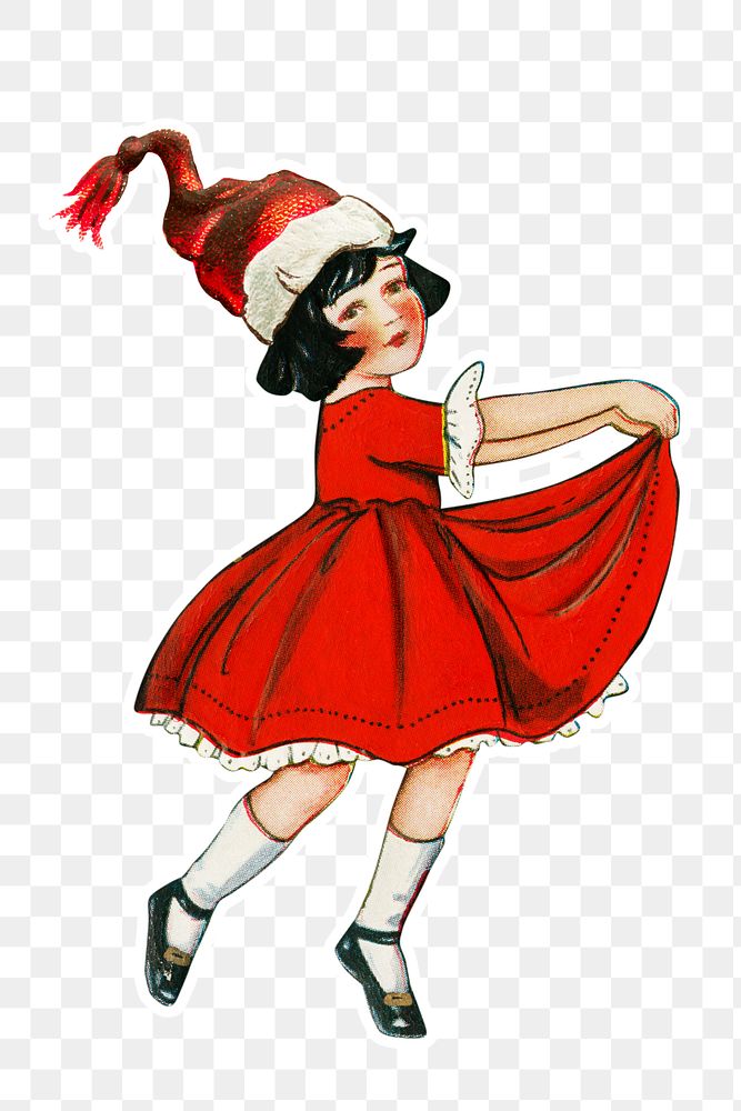 Dancing little girl Christmas sticker  transparent png