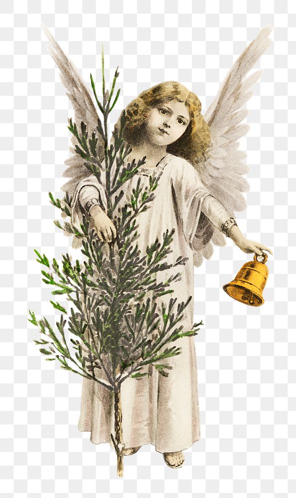 An angel holding a Christmas bell sticker transparent png