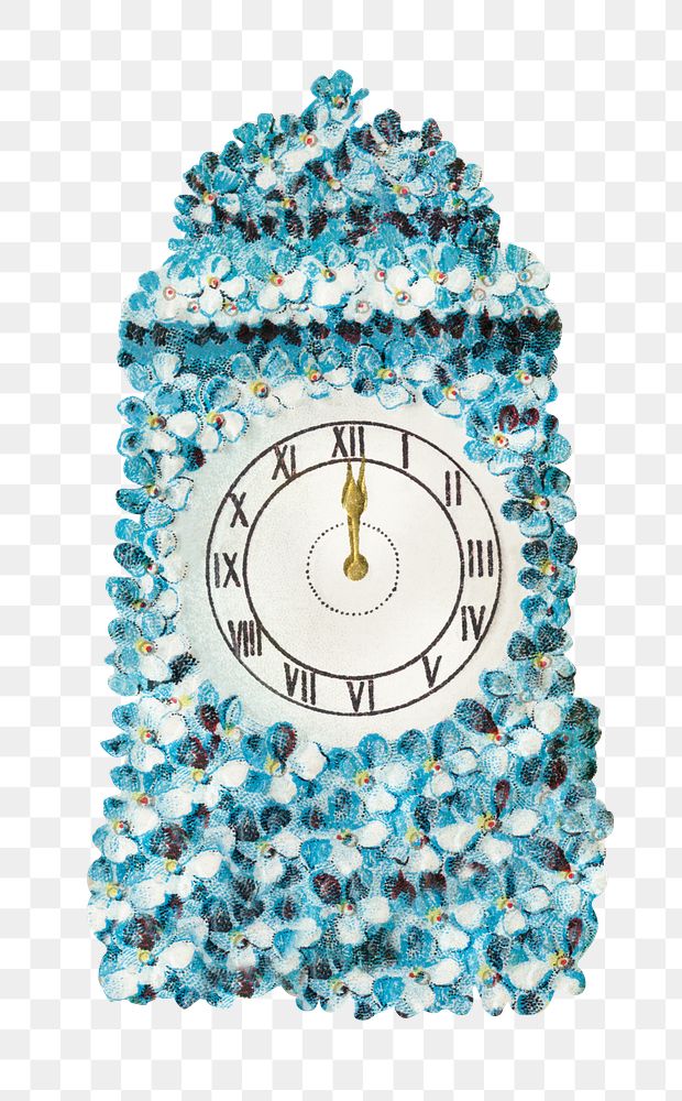 Retro blue floral clock sticker transparent png