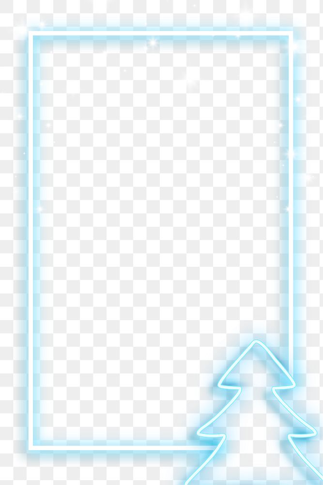 Blue neon Christmas tree frame transparent png