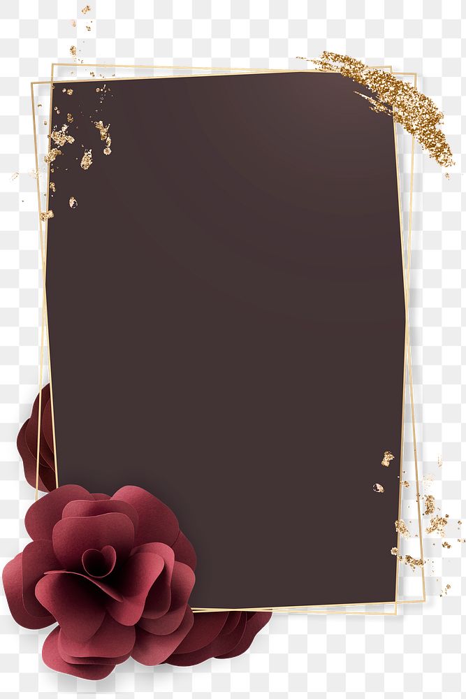 Luxurious golden frame with flowers transparent png