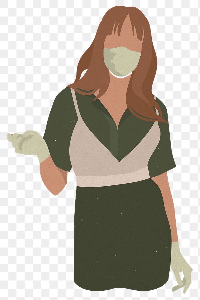 Woman with a face mask and latex gloves during COVID-19 design element