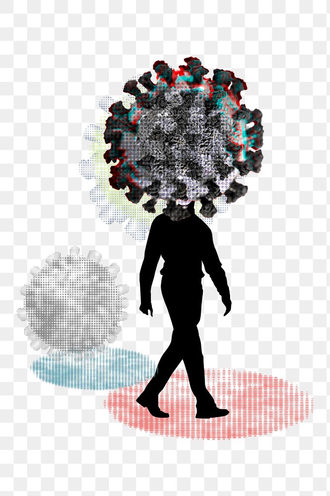 Coronavirus infected man walking in public social template