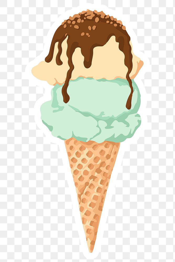 Vectorized ice cream scoops in a cone sticker overlay with a white border 