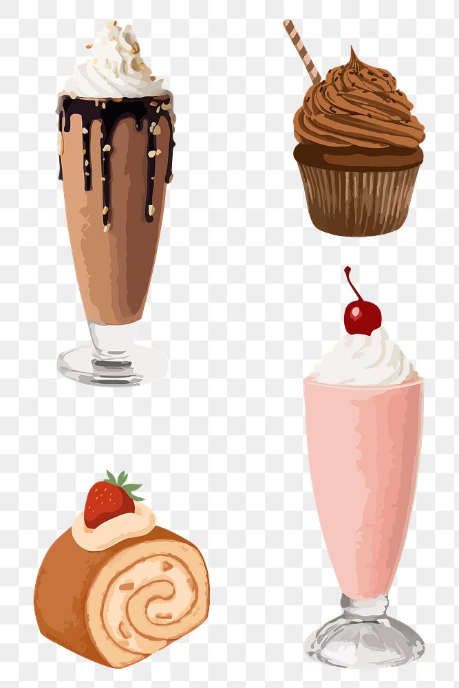 Vectorized dessert sticker overlay set design elements 