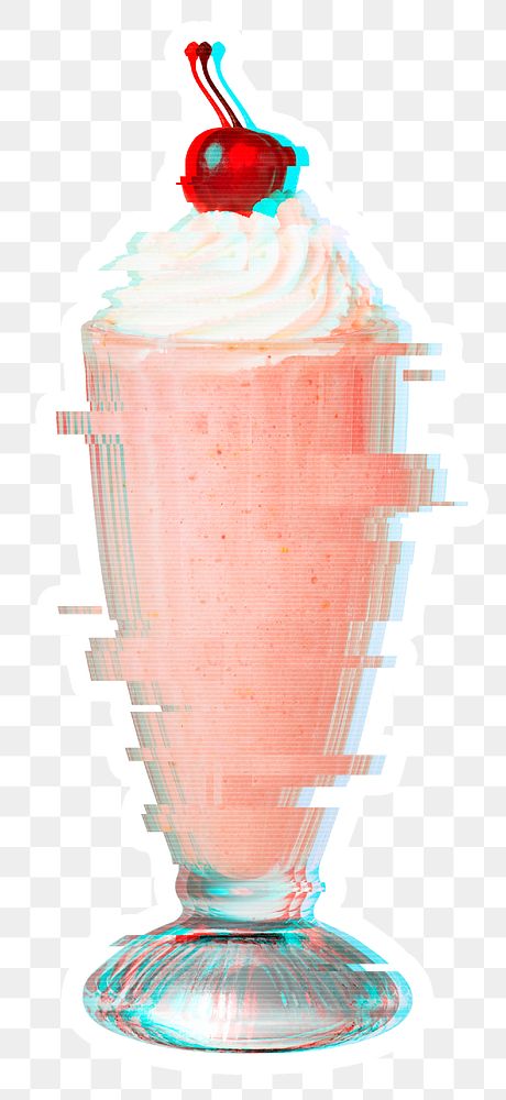 Strawberry milkshake with glitch effect sticker overlay
