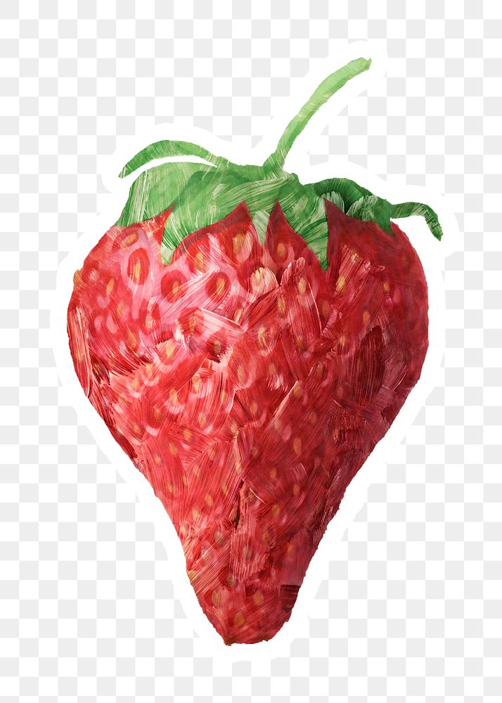 Hand drawn strawberry fruit sticker with white border
