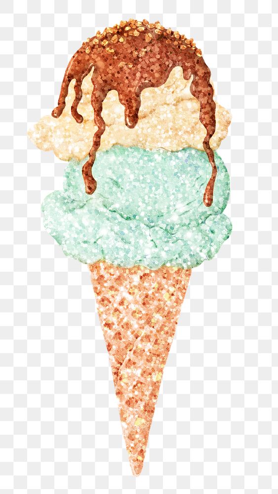 Glittery ice cream scoops in a cone sticker overlay 