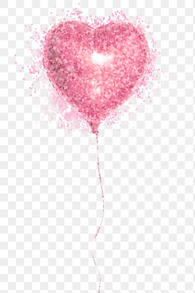 Glittery heart shaped balloon sticker overlay design element 