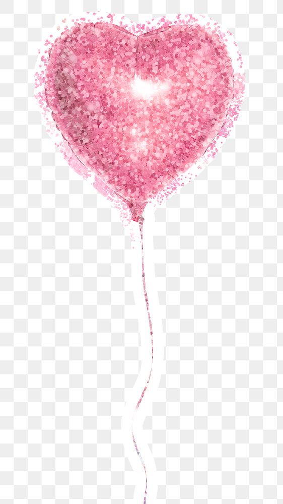 Glittery heart shaped balloon sticker overlay with a white border design element