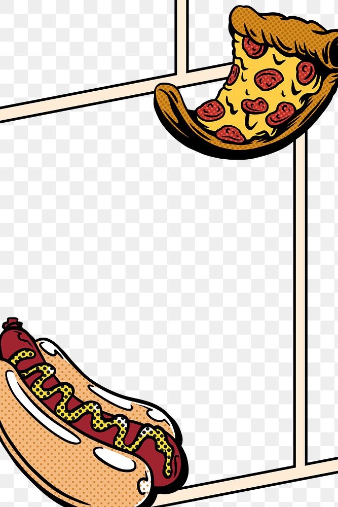 Pop art hotdog and pizza comic strip template design element