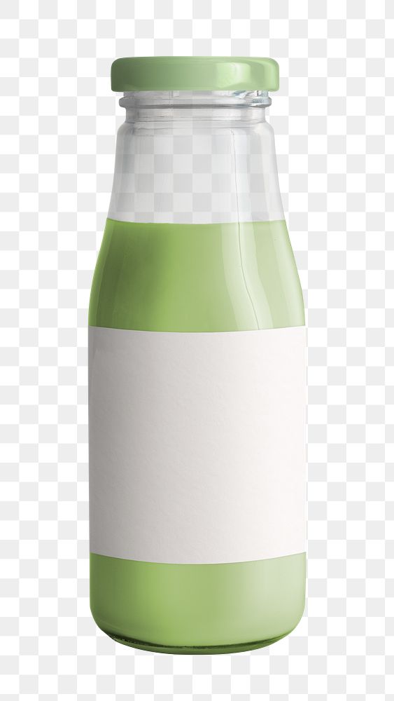 Glass bottle png with Matcha and green lid on transparent background