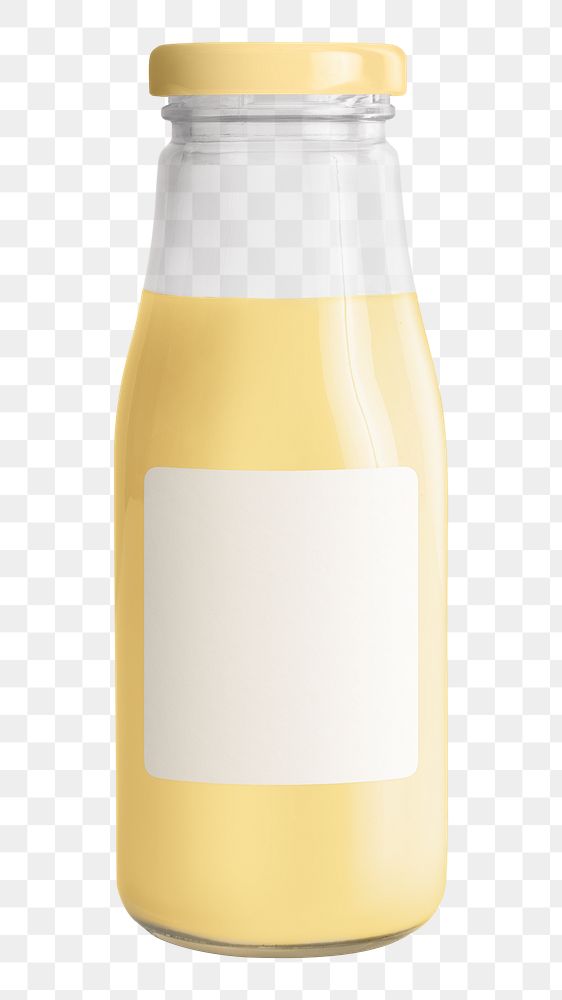 Fresh banana milk in a glass bottle with a label mockup