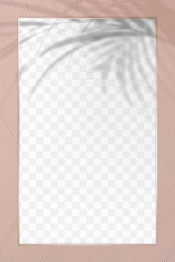 Gold border frame png on dull pink background with leaf shadow