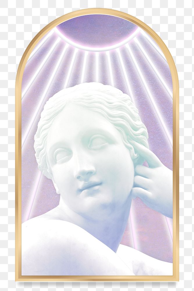 Png vintage woman sculpture in holographic effect
