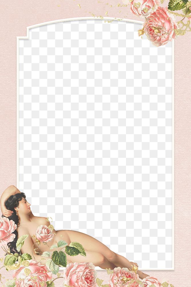 Png female nude with floral frame