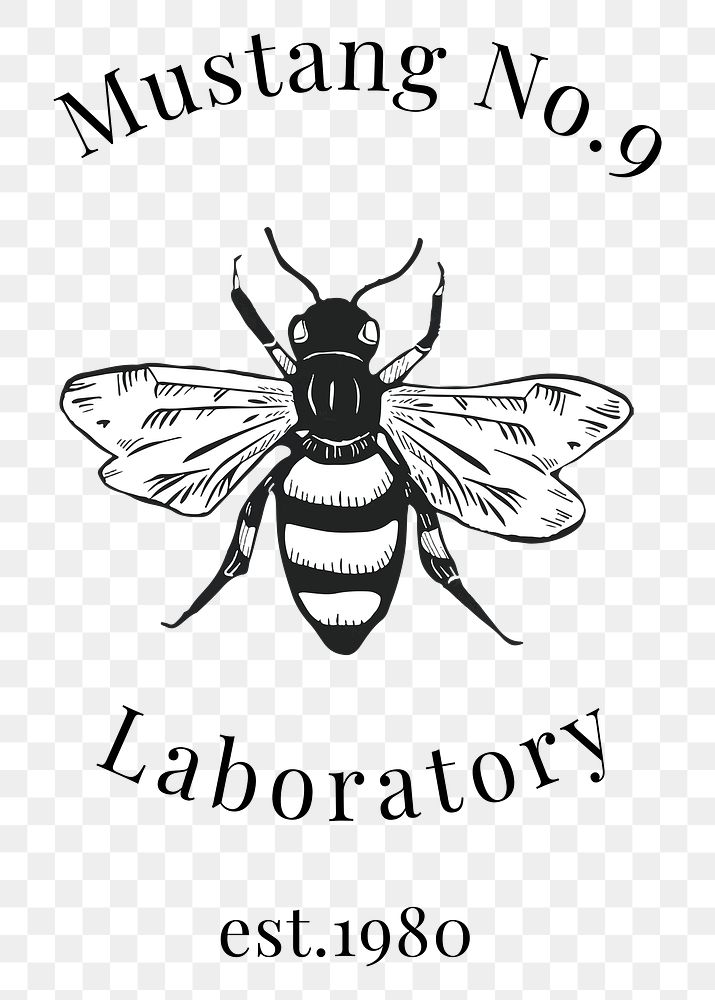 Vintage bee linocut png insect logo
