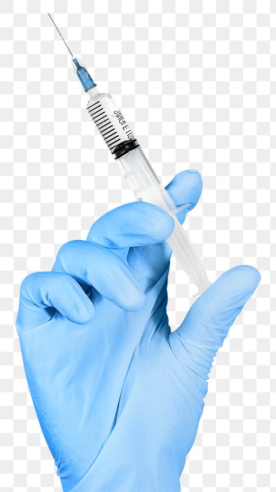Hand holding png syringe and vaccine vial