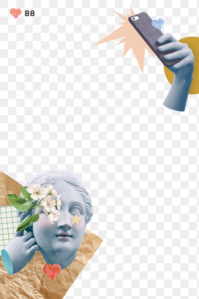Png selfie goddess statue border social media… | Free stock illustration | High Resolution graphic Png selfie goddess statue border social media collage with design space