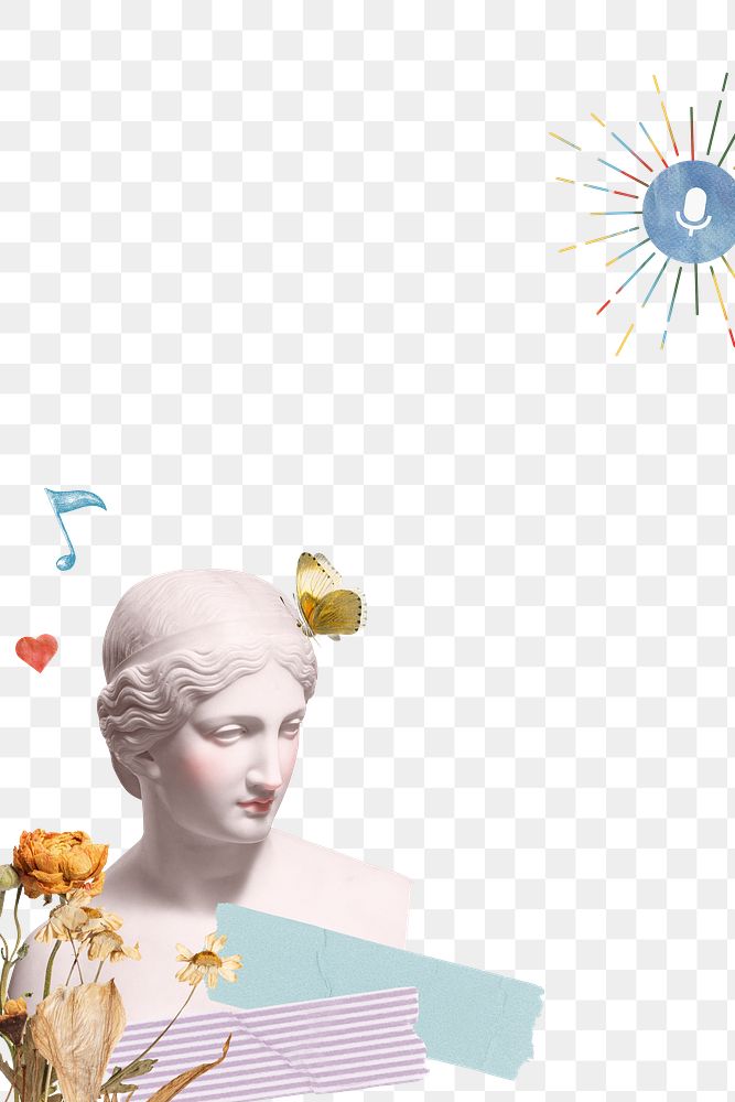 Png Greek goddess statue border aesthetic mixed media