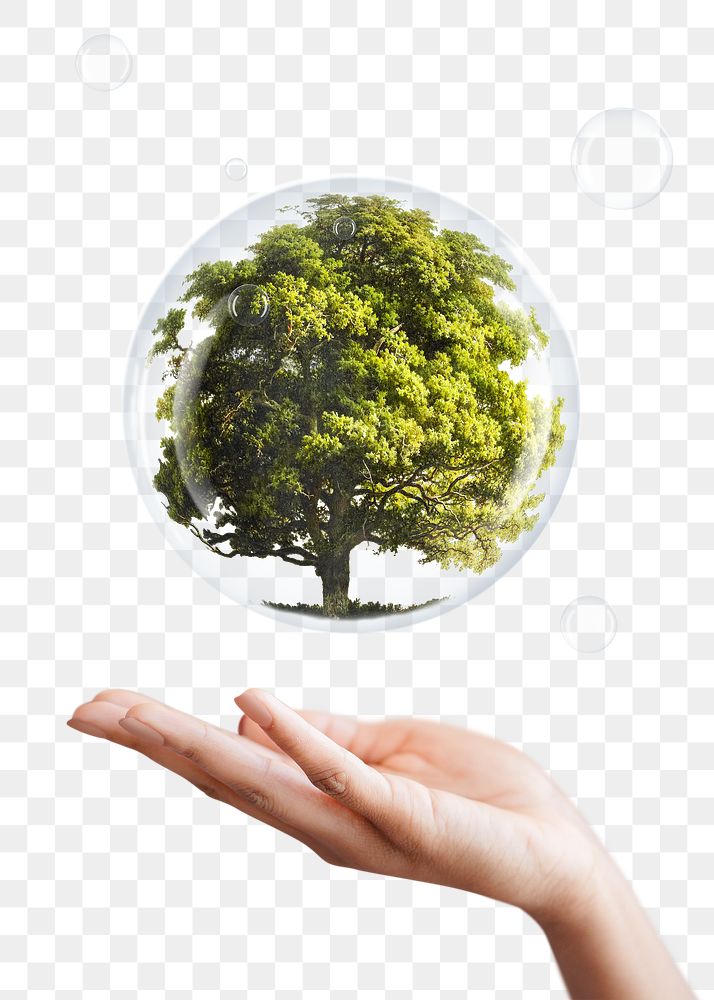Png earth day campaign graphic hand showing tree in a bubble