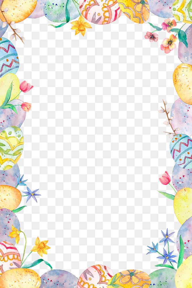 Png colorful Easter eggs frame cute watercolor illustration 