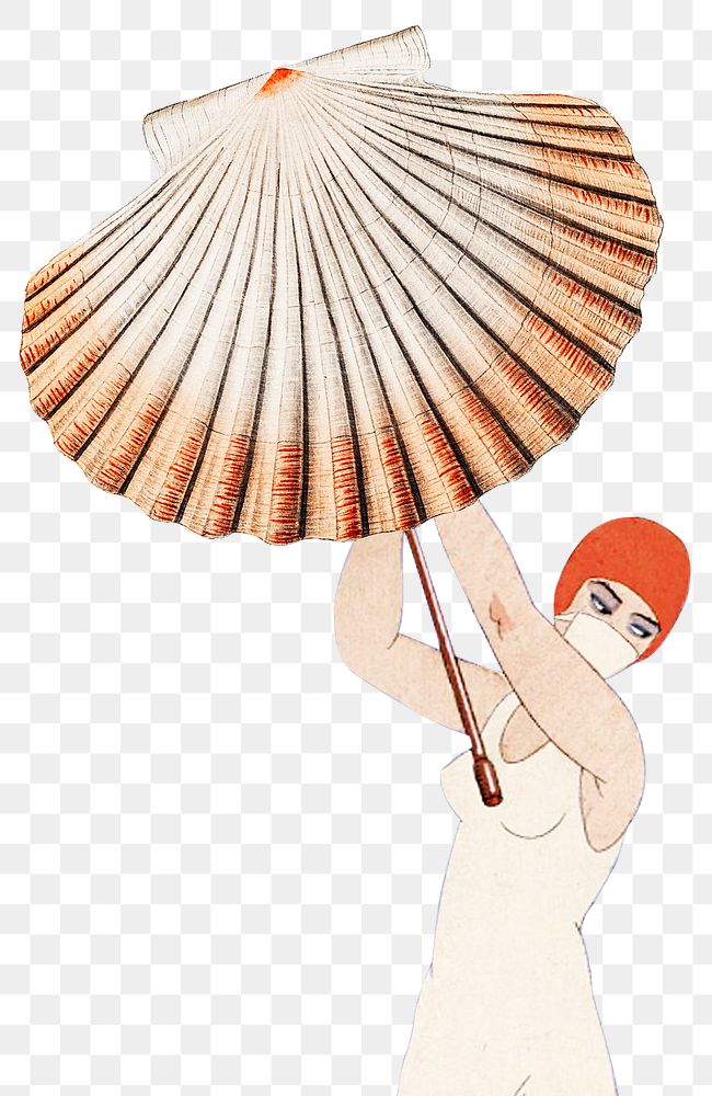 Woman png holding clam shell, remixed from public domain artworks