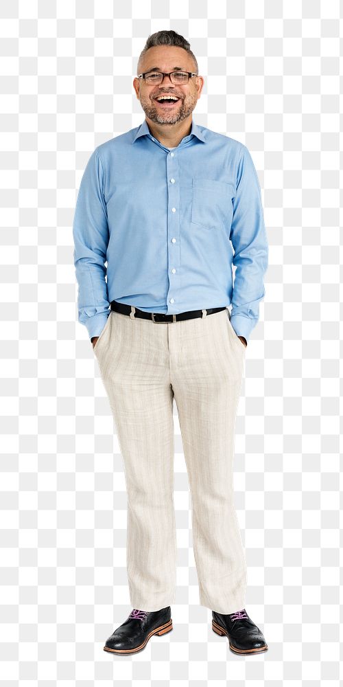 Happy businessman standing with his hands in the pocket transparent png