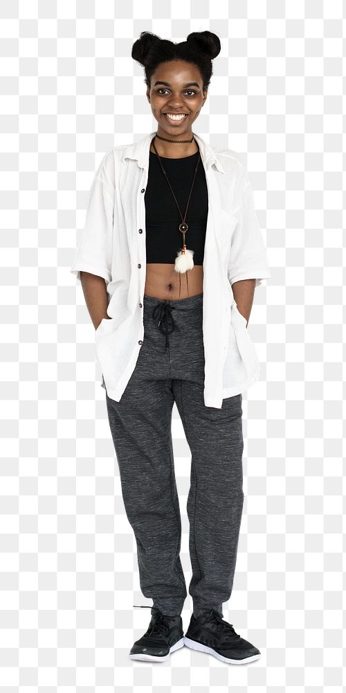 Black cheerful casual woman transparent png