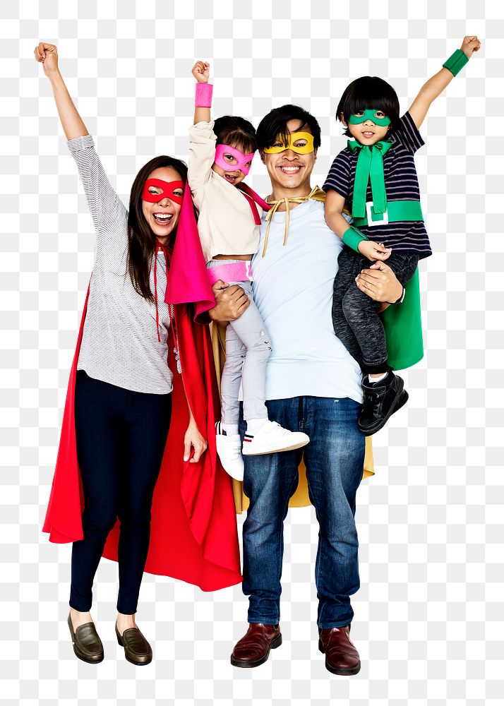 Happy family png sticker, superhero costumes, transparent background