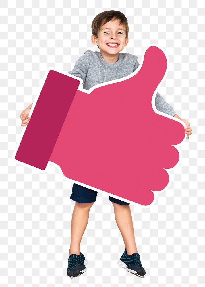 Thumbs up png sticker, little boy, transparent background