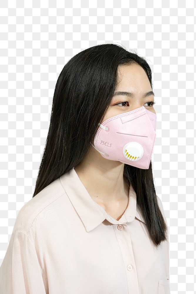 Asian woman wearing a mask mockup transparent png