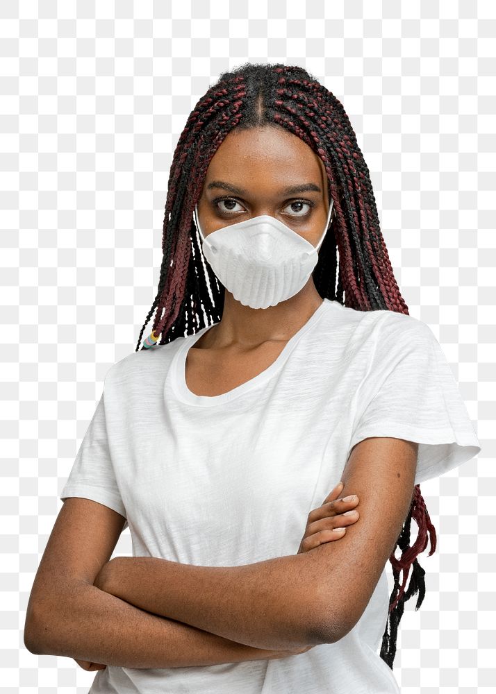 Crossed arms black woman wearing a mask transparent png