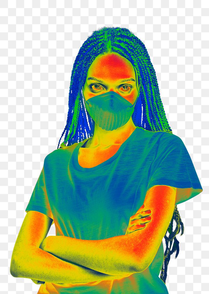Black woman wearing a mask infrared thermography transparent png