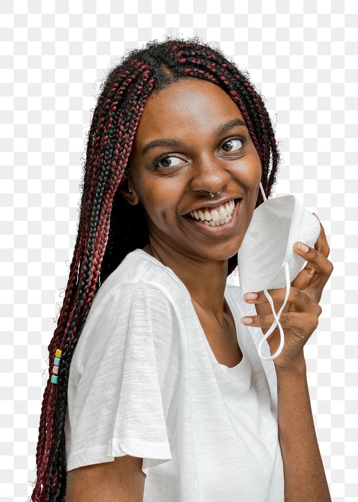 Smiling black woman wearing a mask transparent png