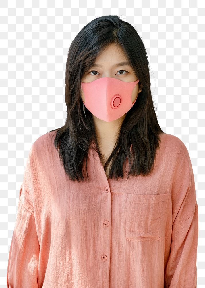 Asian woman wearing a mask mockup transparent png