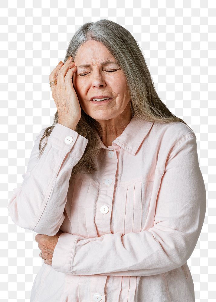 Sick senior woman having a headache during coronavirus pandemic