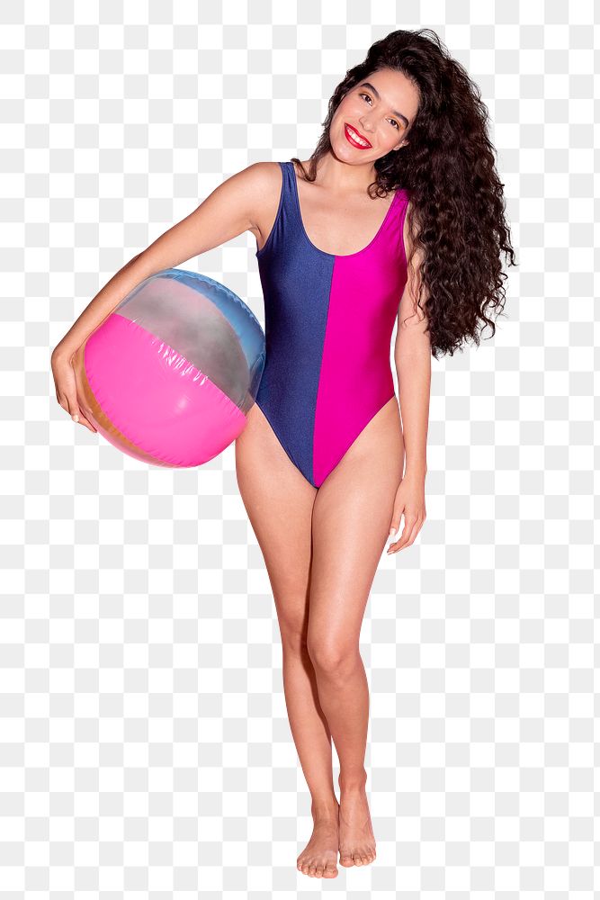 Cheerful woman wearing colorful swimsuit mockup 