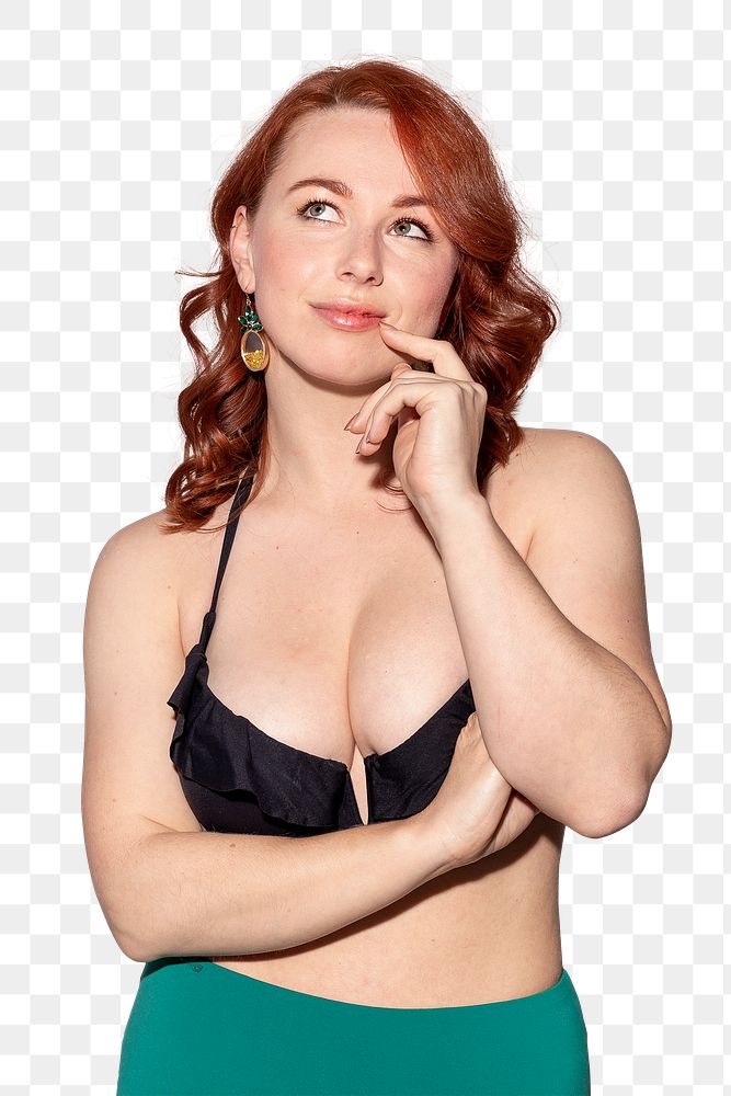 Thoughtful woman in a bikini mockup 