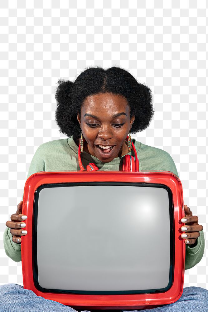 Red retro television on a lap transparent png