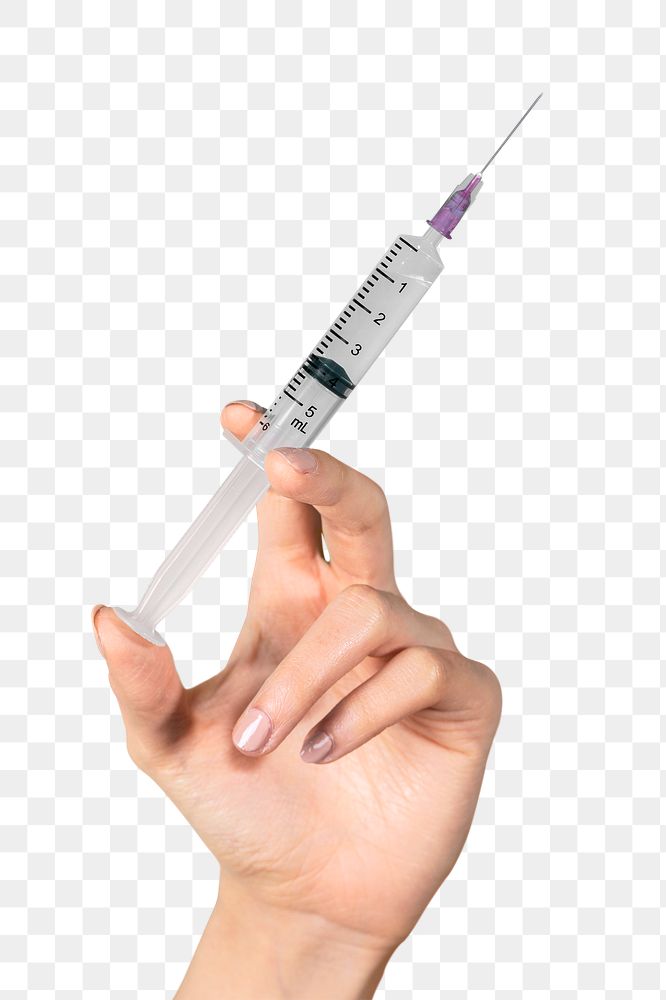 Hand holding a syringe transparent png