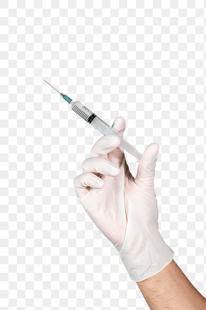 Hand wearing a white glove holding a syringe  transparent png