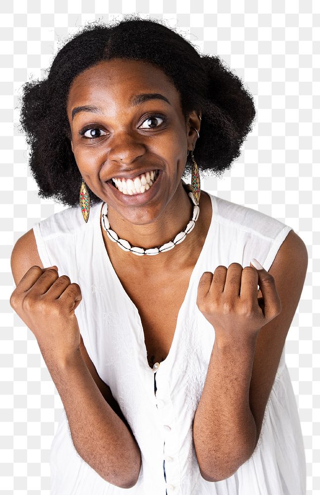 Cute joyful black woman png