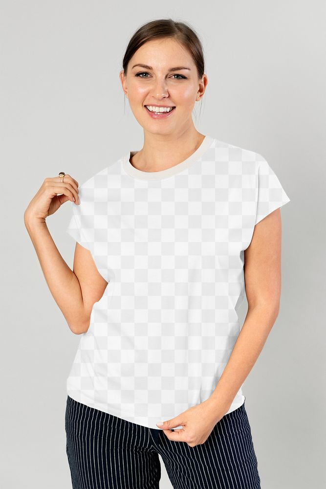 Cheerful woman wearing t-shirt transparent | Premium PNG - rawpixel