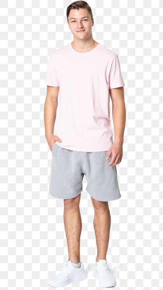 T-shirt png mockup in pink men&rsquo;s basic wear full body